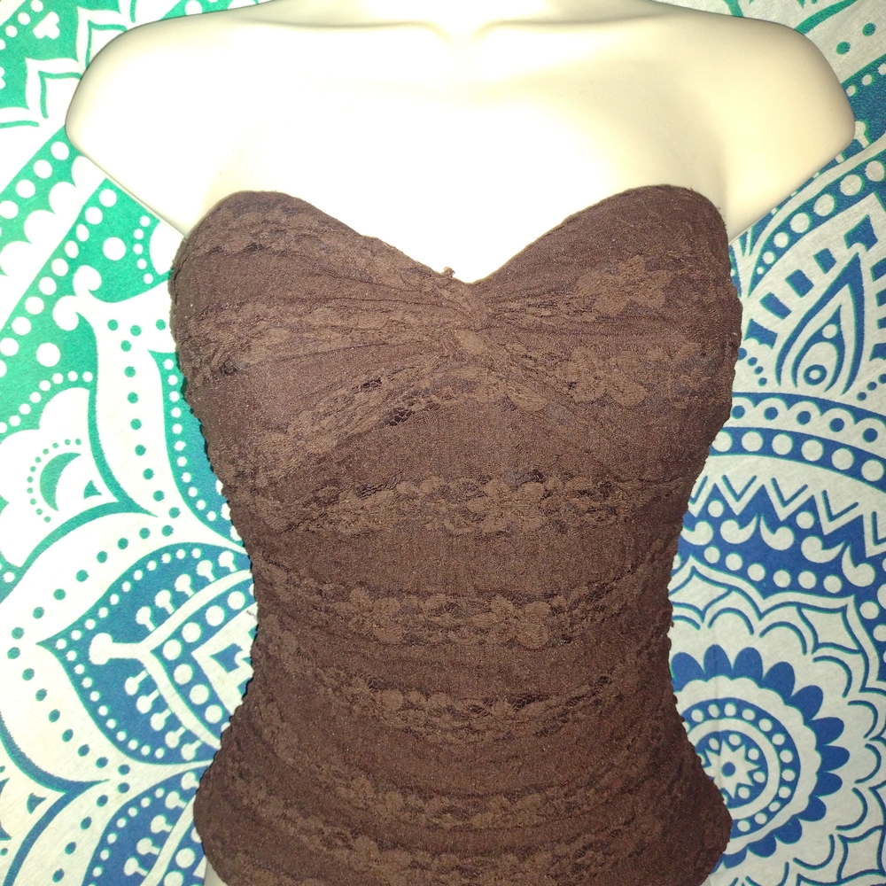 Candie's Y2K Brown Lace Bustier Corset Top Strapless Sweetheart M Fairycore